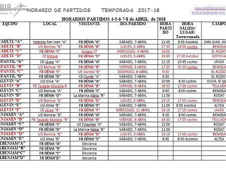 Horari dels partits del 4 al 8 d'abril