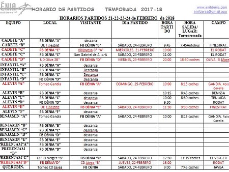 Horaris dels partits del cap de setmana del 24/25 de febrer