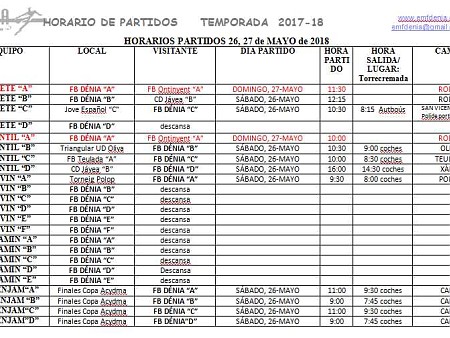 Jornada del 24 al 27 de maig: horari